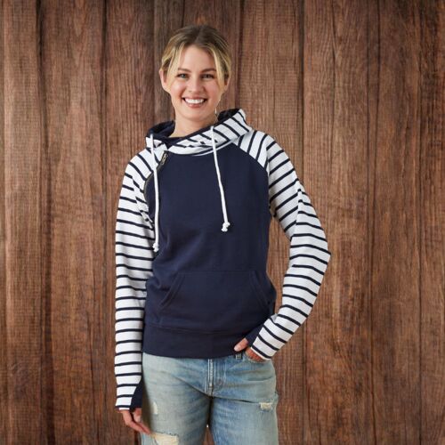 EZ383 Ladies' Stripe Double Hood Pullover Thumbnail
